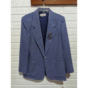 Jones New York Women's Blue & White Nautical Pin Checked Blazer Jacket Size 10